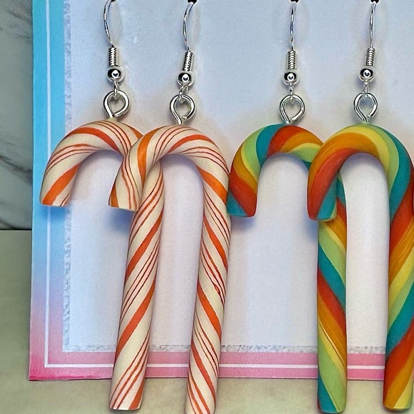 Candy Cane Dangle Earrings - Handmade Earrings - Red & White - Picture 4 of 4